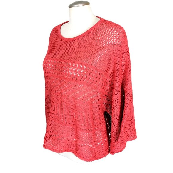Molly Bracken Open Knit Sweater Cropped Boxy Womens One Size Orange Lagenlook - Picture 3 of 6